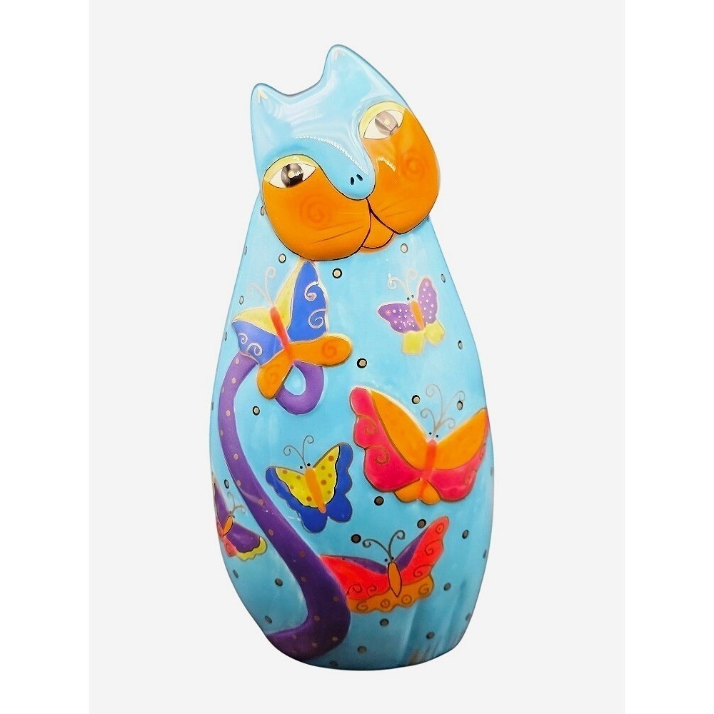 Vintage 90s Tall Laurel Burch Blue Cat Butterflies Figurine Gantz‎